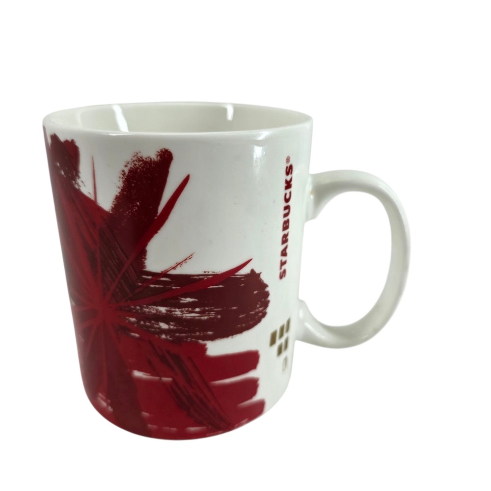 Starbucks 2014 Red Starburst & Gold Holiday Christmas Coffee Mug Cup